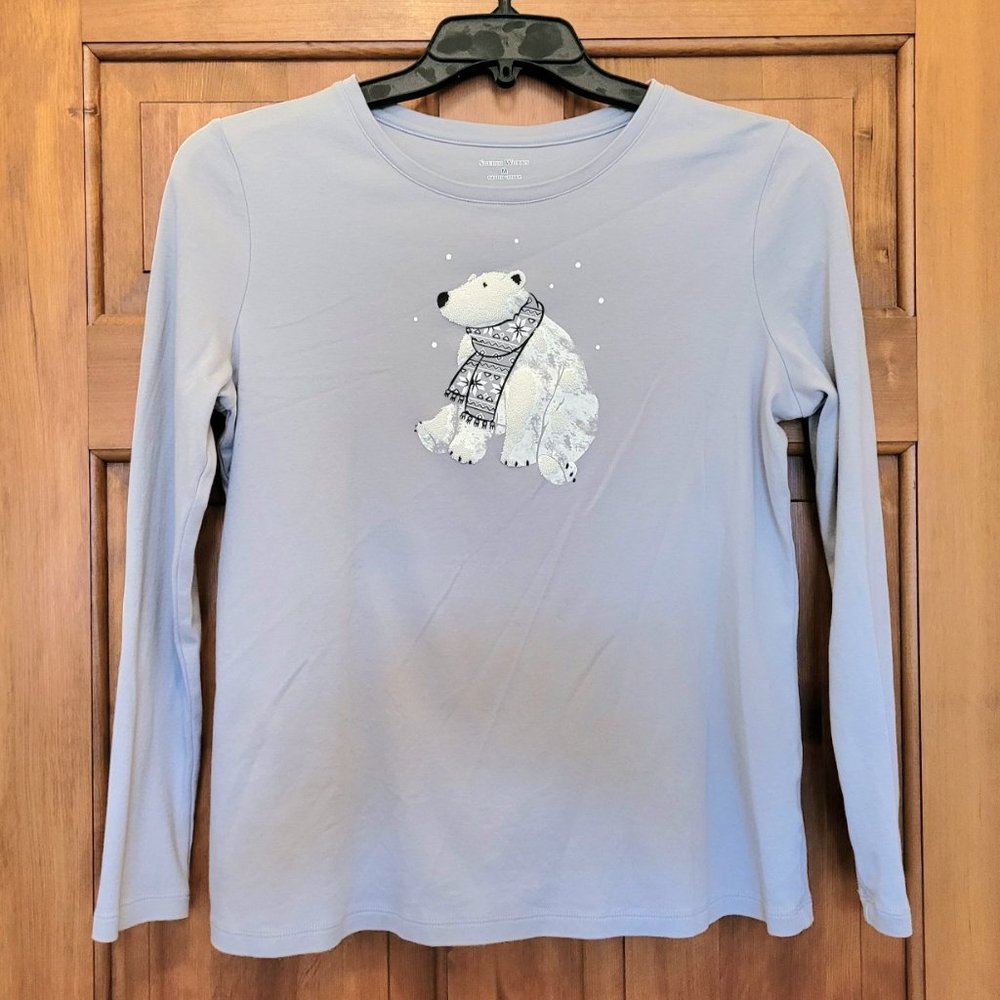 Studio Works Long Sleeved Gray Polar Bear Knit Top Sz M